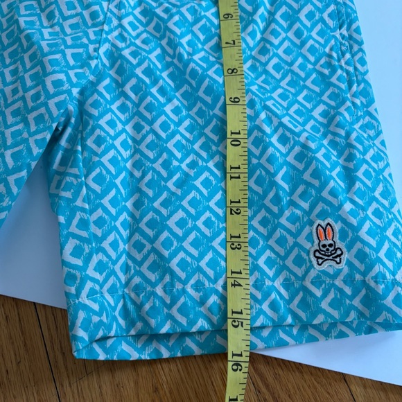 Psycho Bunny Boy Wave Blue White Honeycomb Graphic Print Swim Trunks 10/12 Logo - Picture 10 of 10